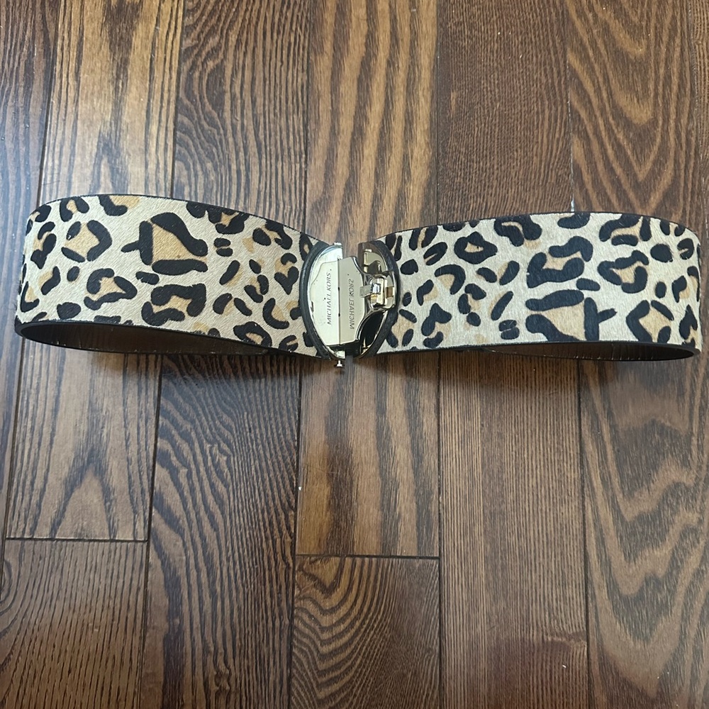 MICHAEL Michael Kors Leopard Print Belt in Black and Tan